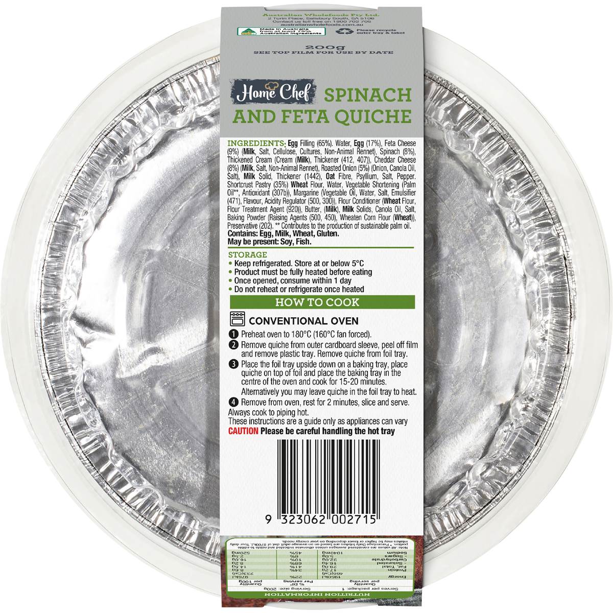 Home Chef Spinach & Feta Quiche Chilled Meal 200g Woolworths
