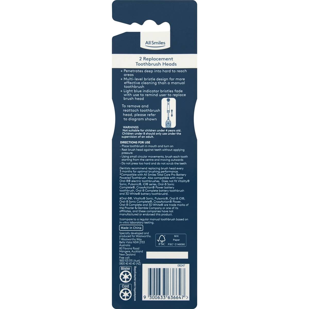 All Smiles Total Care Pro Electric Toothbrush Replacement Heads 2 Pack