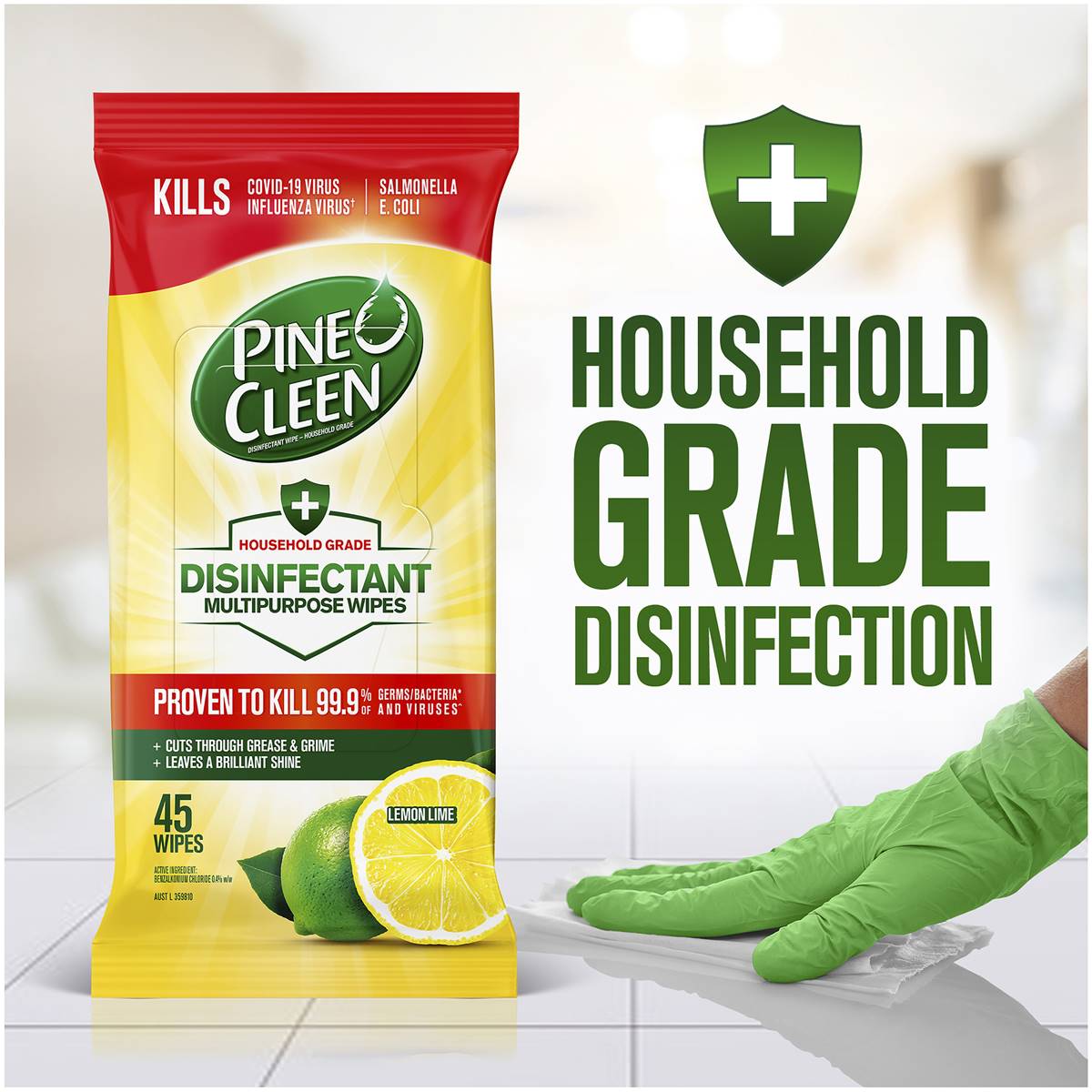 Pine O Cleen Disinfectant Multipurpose Wipes Lemon Lime 45 Pack