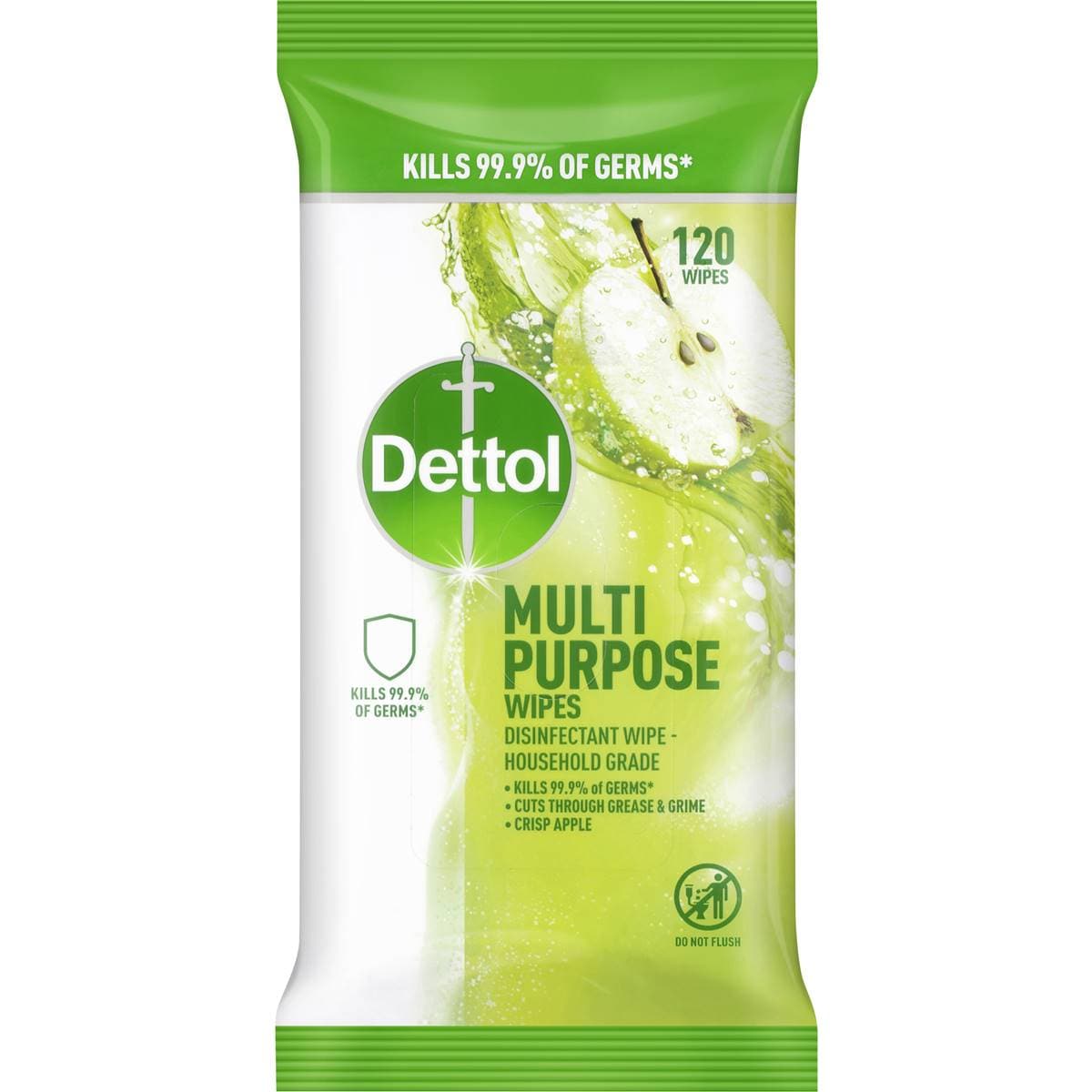 Dettol Antibacterial Disinfectant Cleaning Wipes Crisp Apple 120 Pack