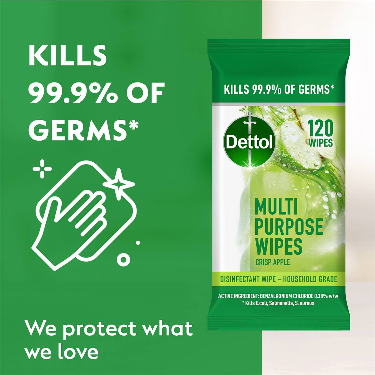 Dettol Antibacterial Disinfectant Cleaning Wipes Crisp Apple 120 Pack