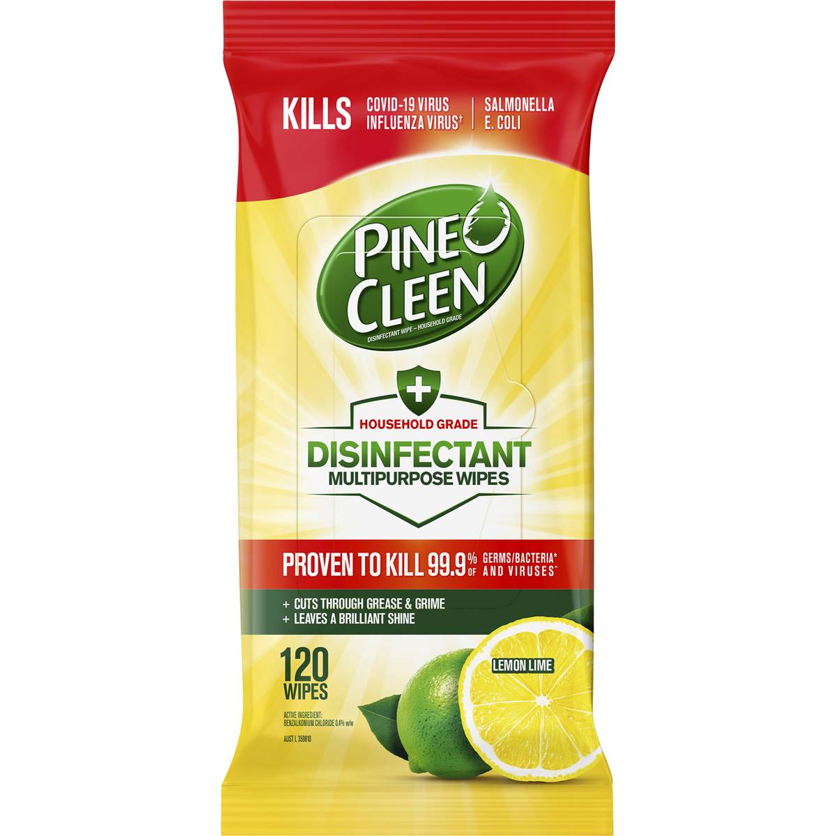 Pine O Cleen Disinfectant Multipurpose Wipes Lemon Lime 120 Pack