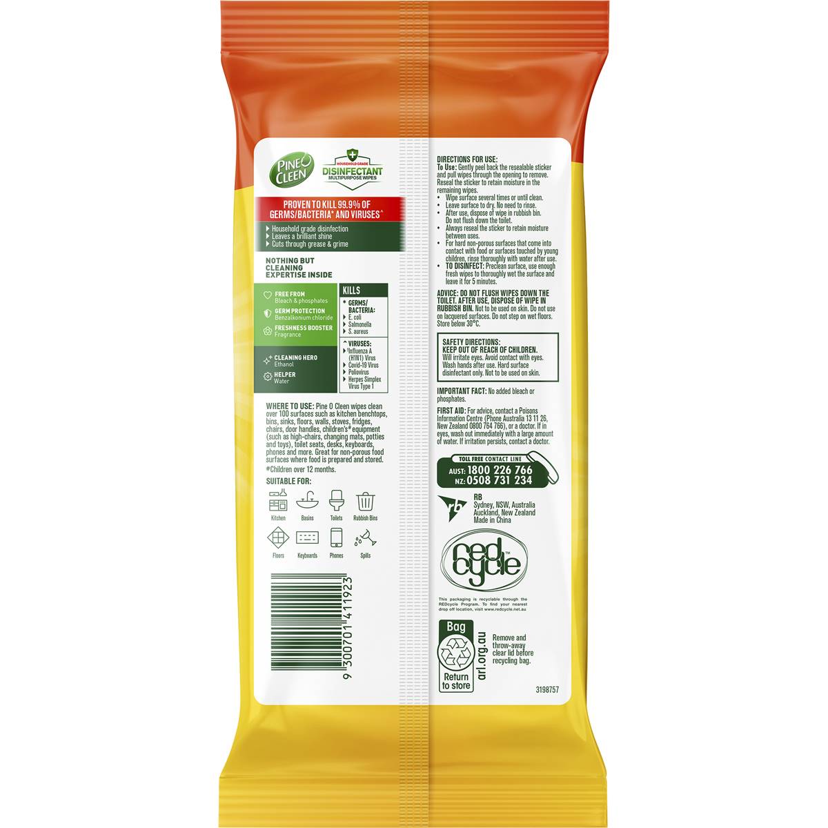 Pine O Cleen Disinfectant Multipurpose Wipes Lemon Lime 120 Pack