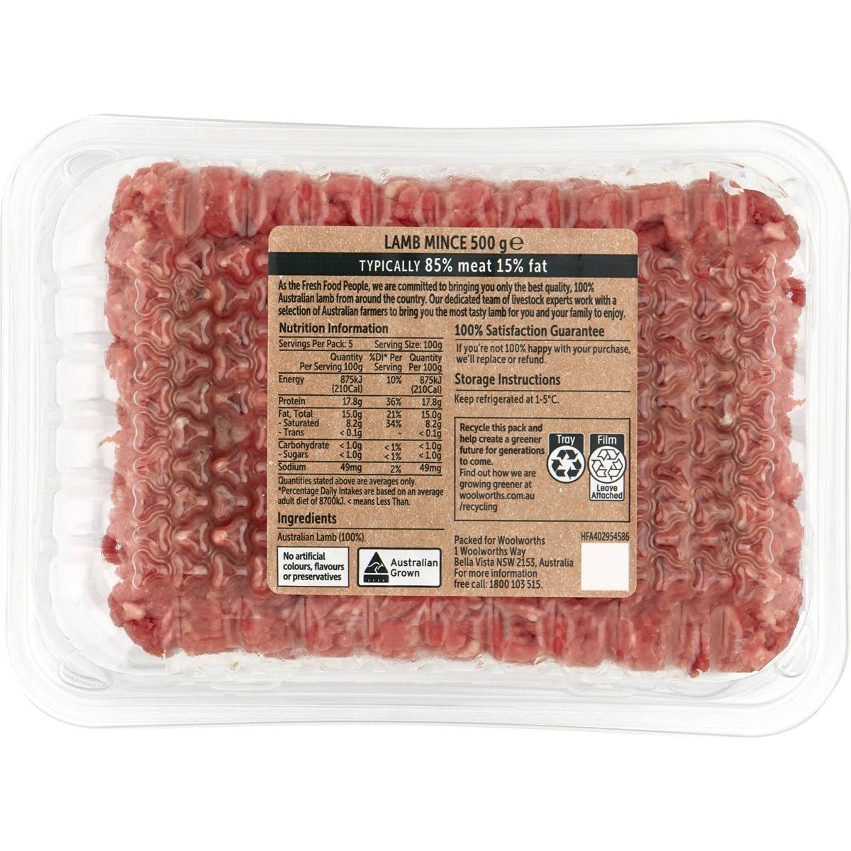 Woolworths Lamb Mince 500g Woolworths