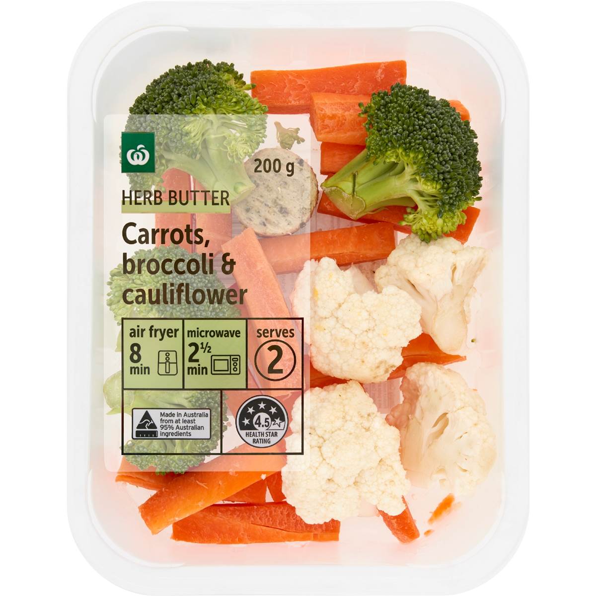 Woolworths Cook Cauliflower Broccoli & Carrot With Herb Butter 200g
