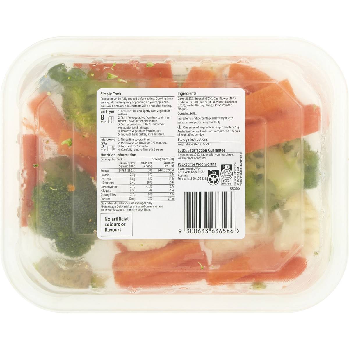 Woolworths Cook Cauliflower Broccoli & Carrot With Herb Butter 200g