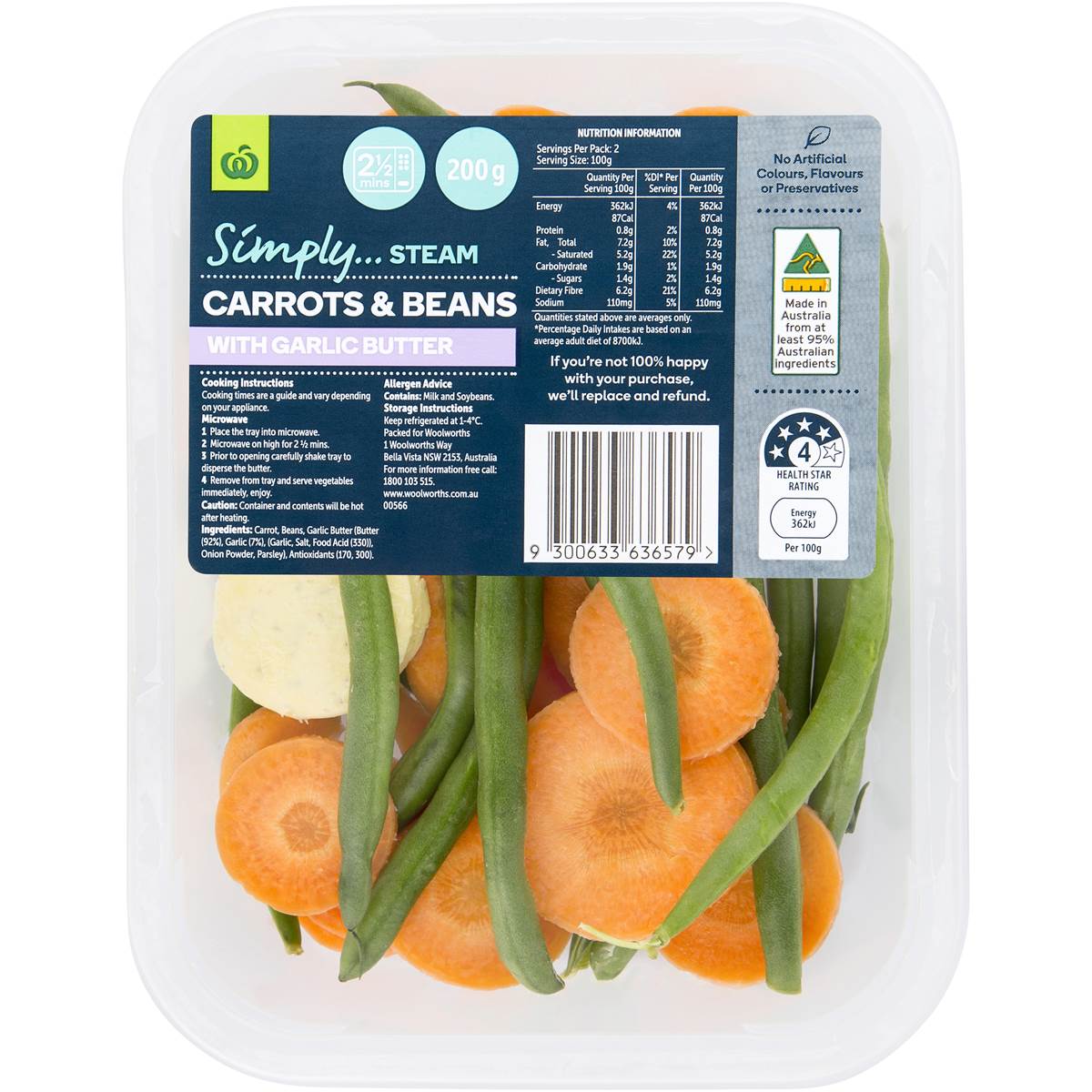 Woolworths Simply Steam Carrot & Beans With Garlic Butter 200g Woolworths