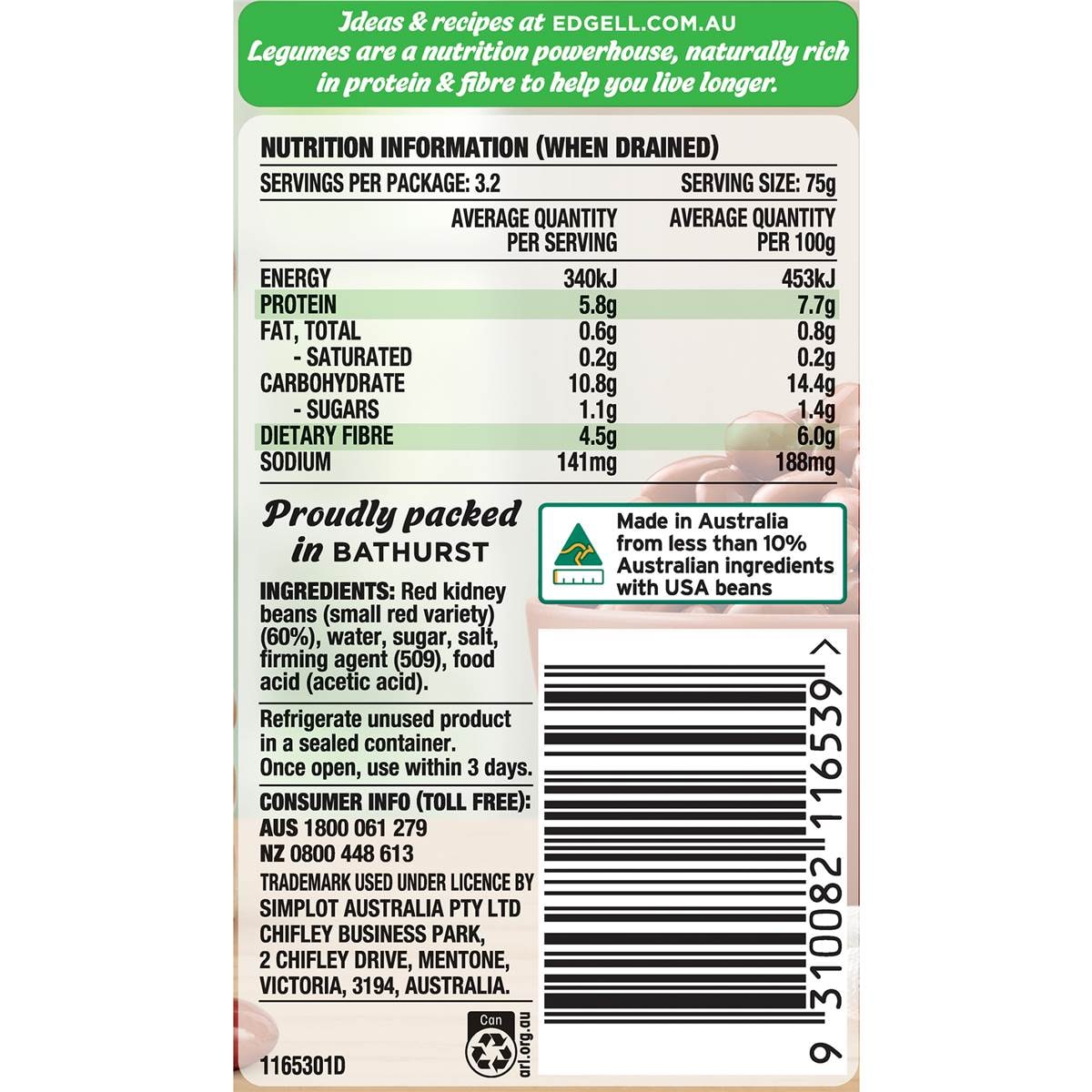 Edgell Red Kidney Beans Fibre Rich 400g Woolworths