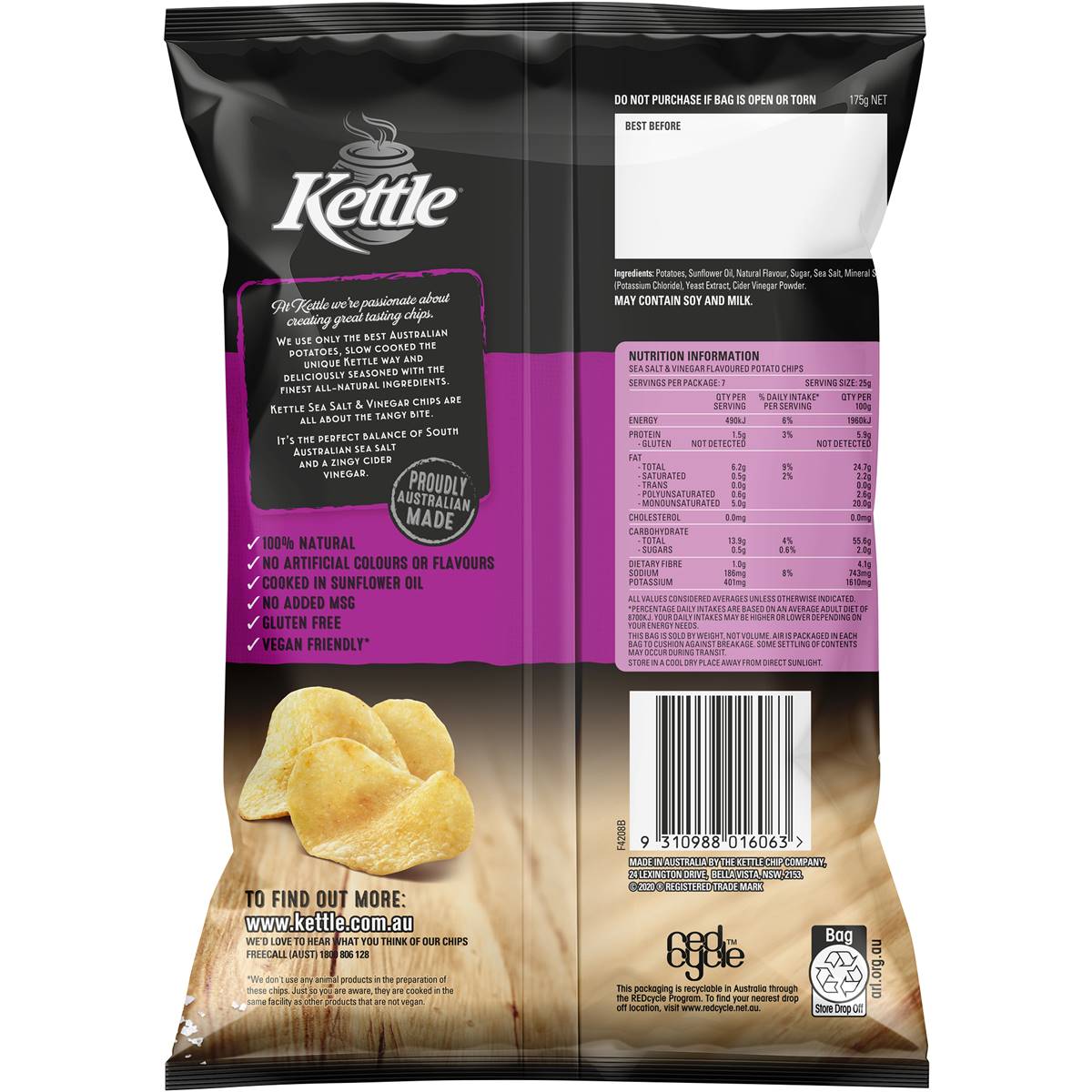 Kettle Sea Salt & Vinegar Chips 175g Woolworths
