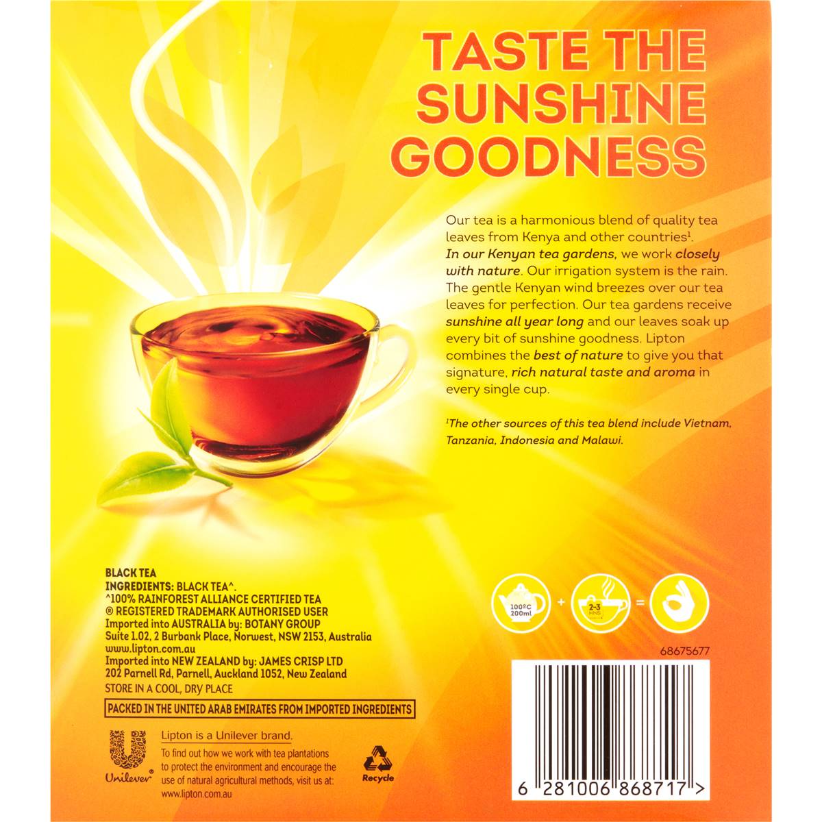 Lipton Quality Black Tea Bags 200 Pack Woolworths