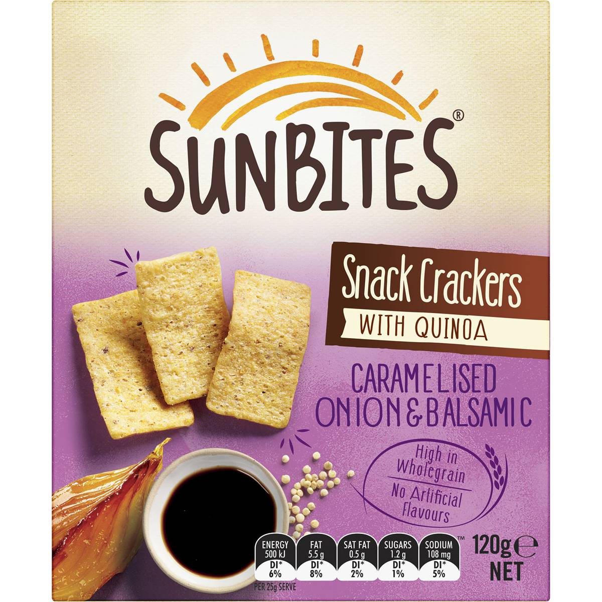 Sunbites Caramelised Onion & Balsamic Snack Crackers With Quinoa 120g ...