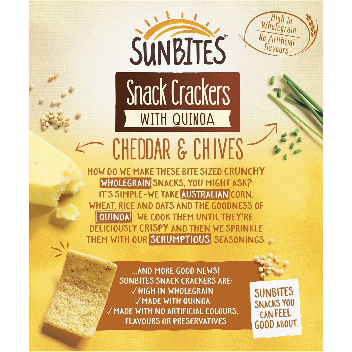Sunbites Cheddar & Chives Snack Crackers With Quinoa 120g Woolworths