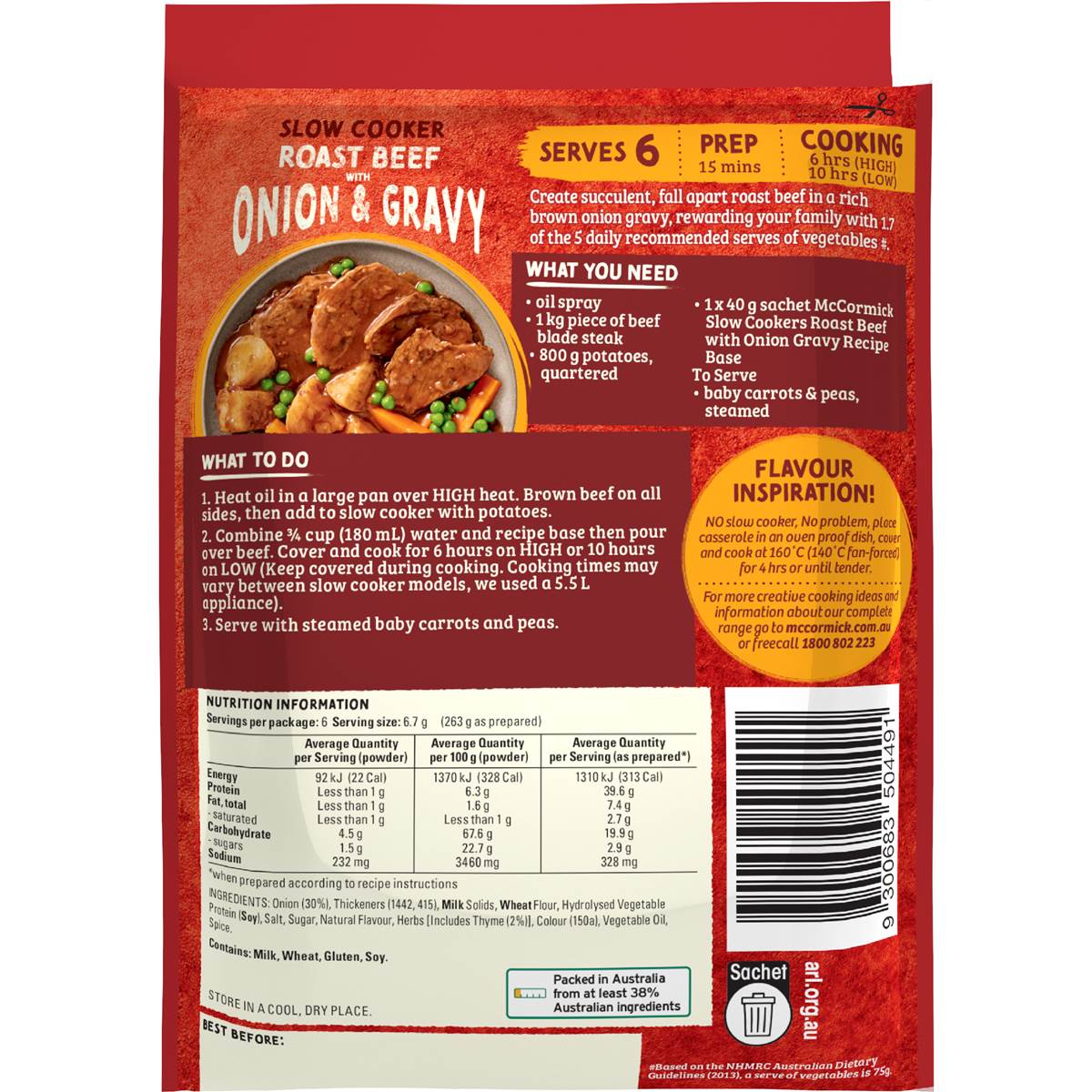Mccormicks Slow Cookers Roast Beef With Onion Gravy 40g Woolworths
