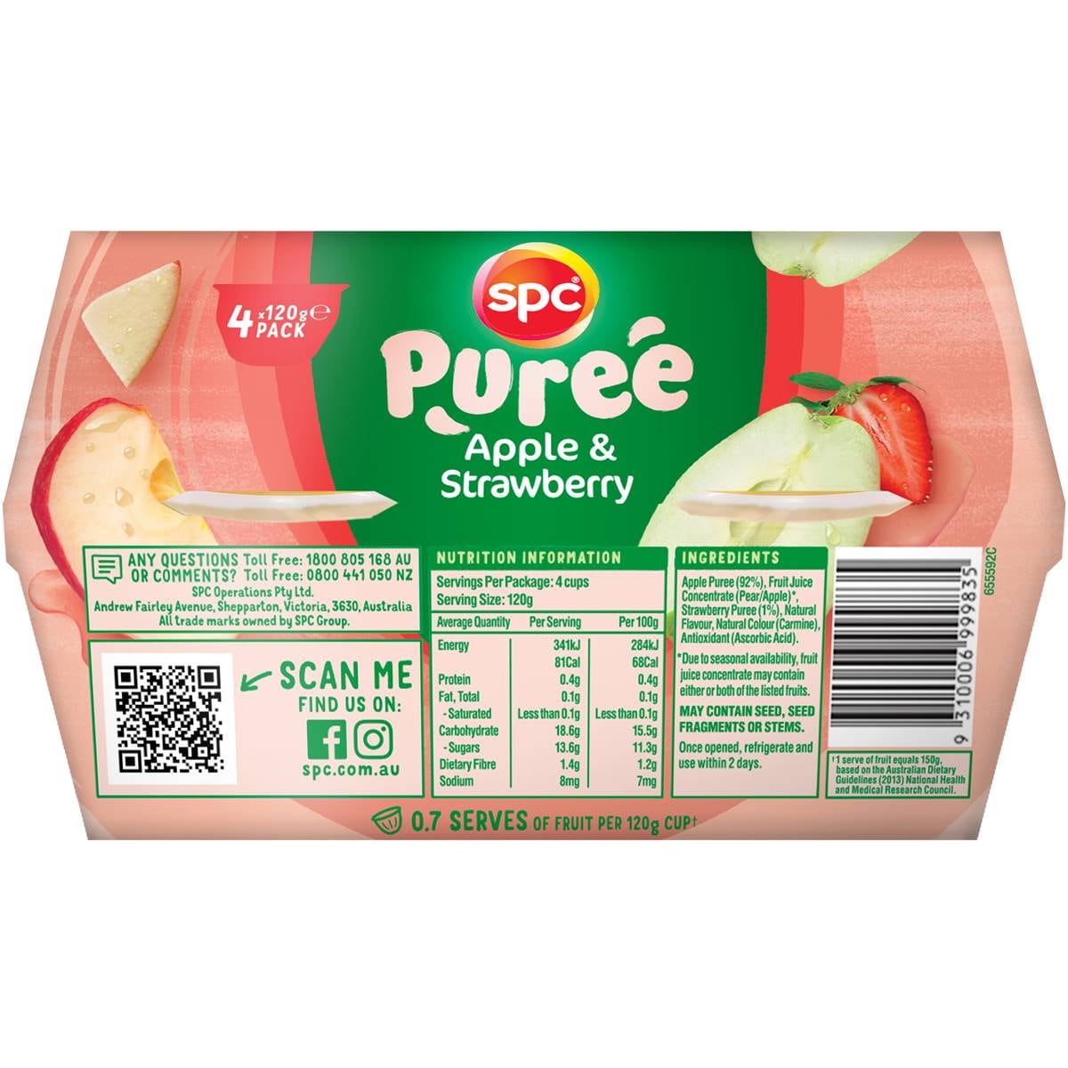 Spc Apple & Strawberry Puree Cups 4 X 120g Woolworths