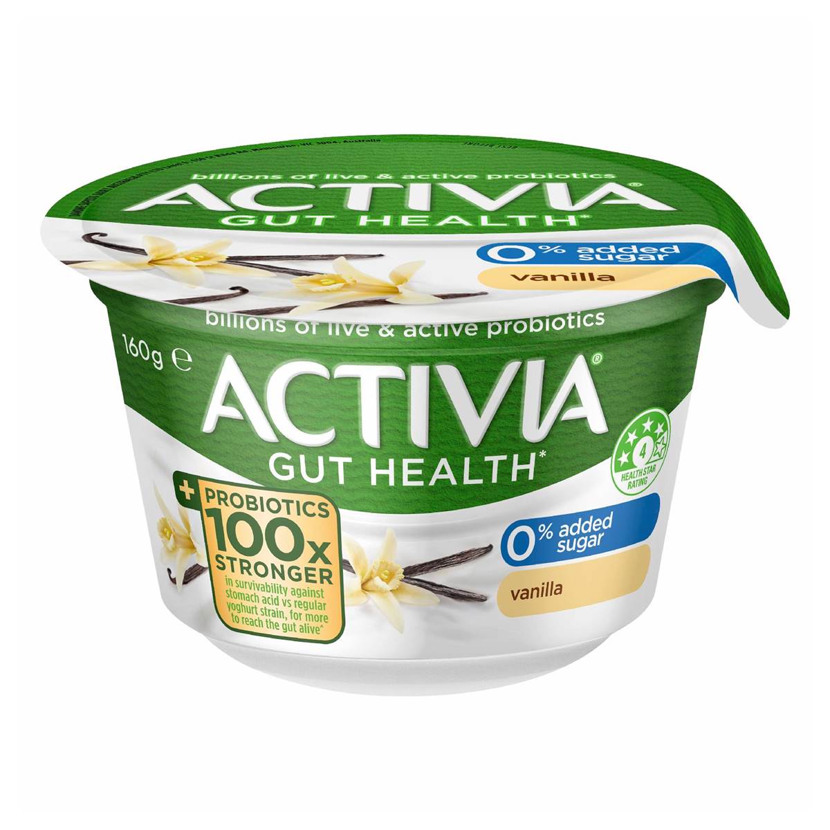 Activia Danone Probiotic Yoghurt No Added Sugar Vanilla 160g