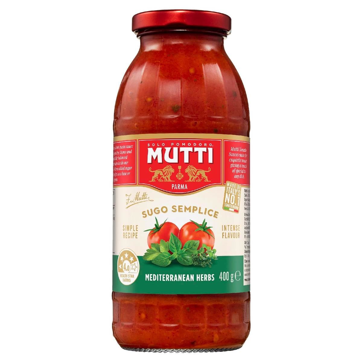 Mutti Sugo Semplice Pasta Sauce Mediterranean Herbs 400g