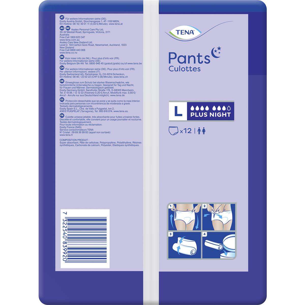 Tena Night Pants Large 12 Pack Woolworths