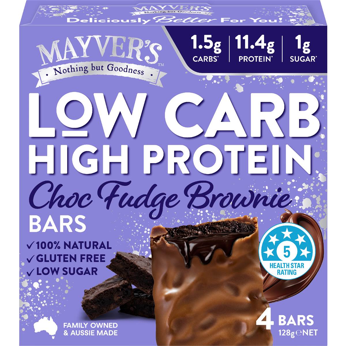 Mayver's Low Carb High Protein Bars Choc Fudge Brownie 4 pack