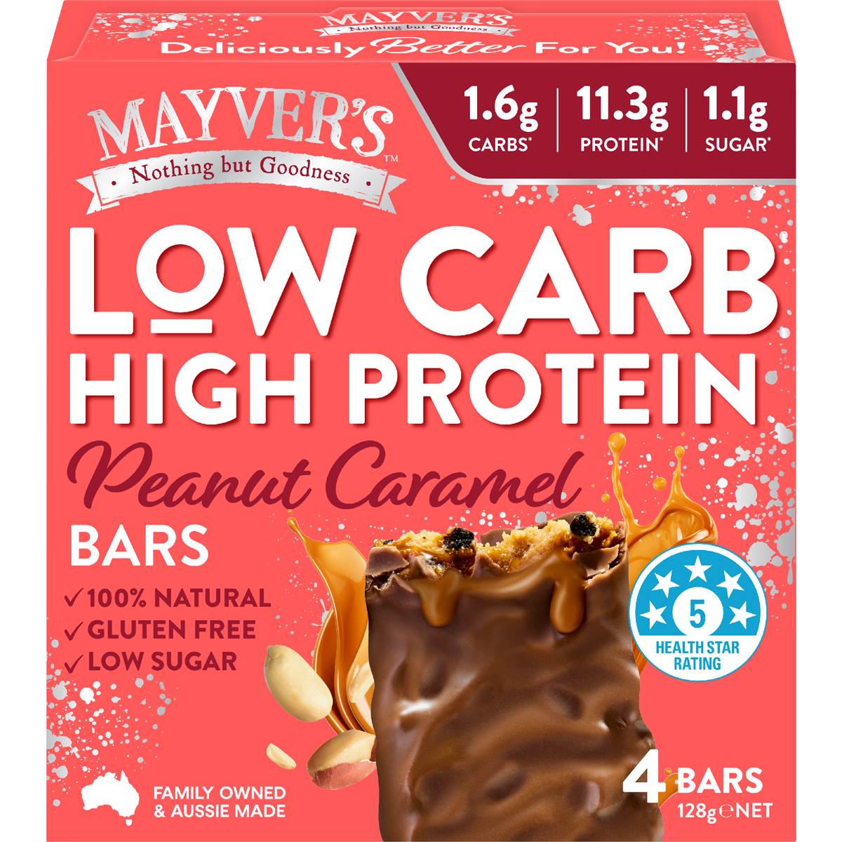 Mayver's Low Carb High Protein Bars Peanut Caramel 4 pack