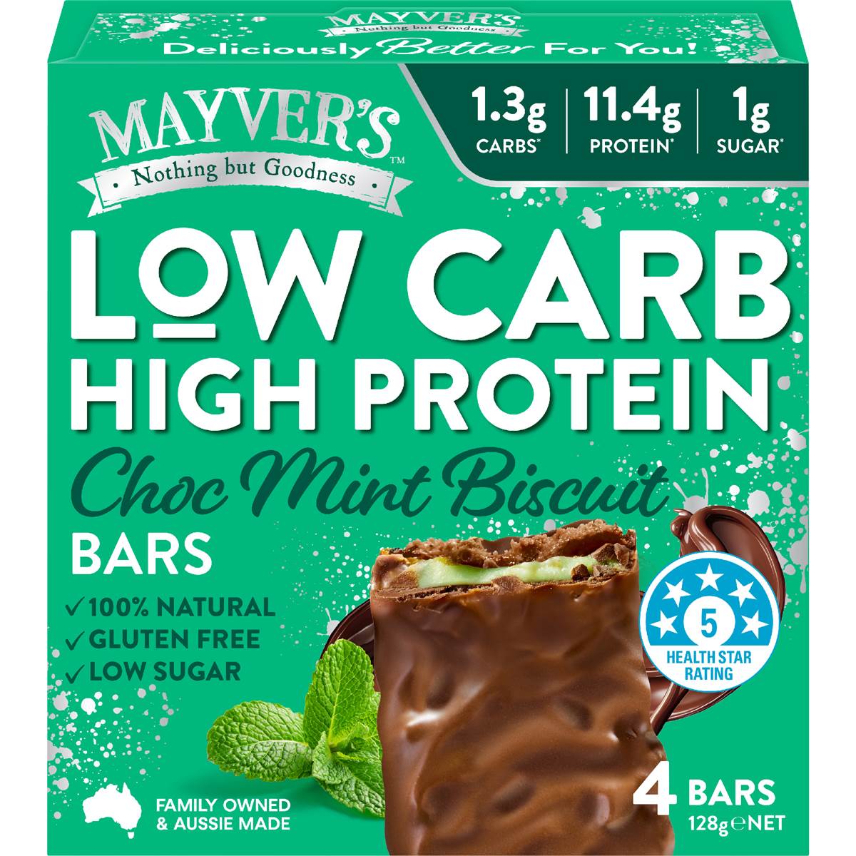 Mayver's Low Carb High Protein Bars Choc Mint Biscuit 4 pack