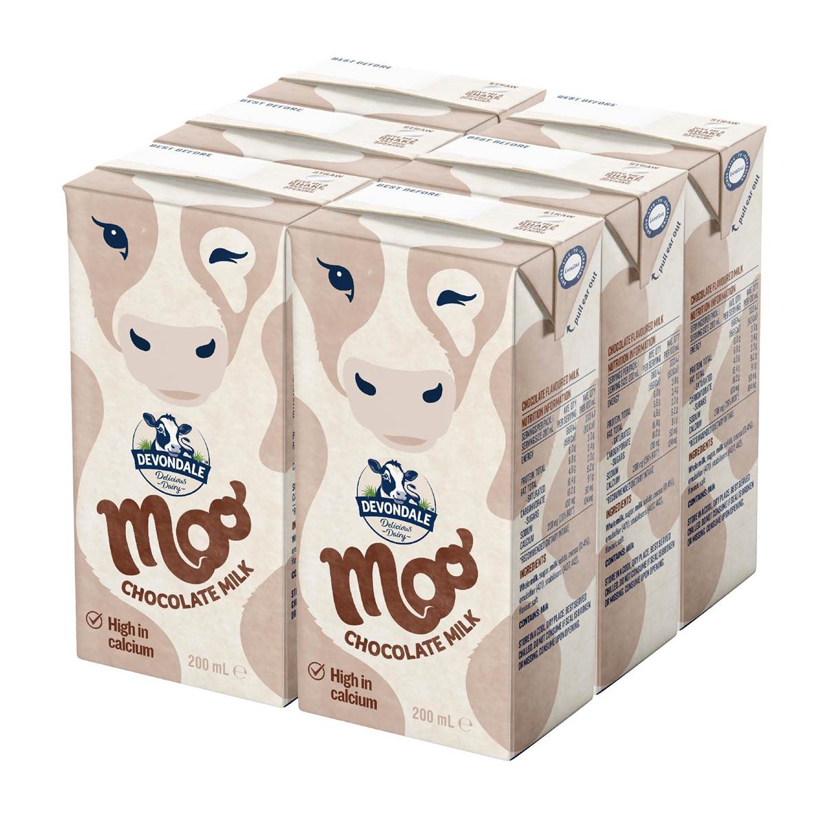 Devondale Moo Chocolate Long Life Milk Lunchbox Poppers 200mL x 6 pack