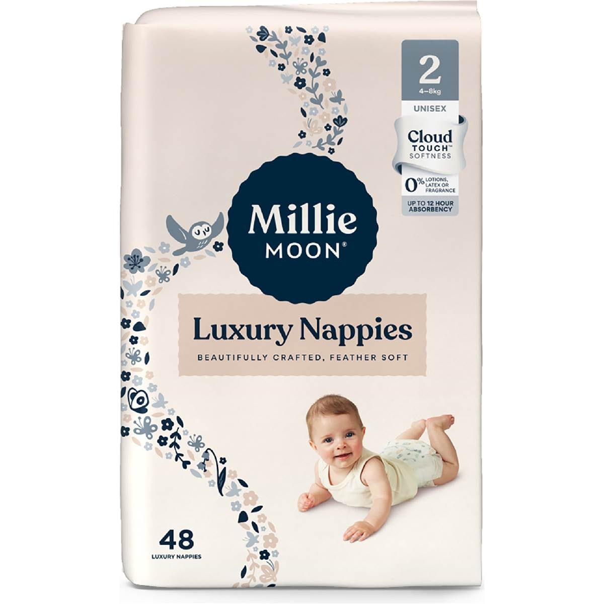 Millie Moon Luxury Nappies Size 2 Infant 4-8kg 48 pack