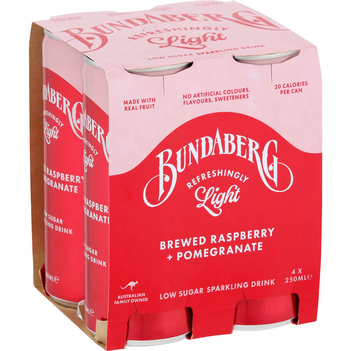 Bundaberg Refreshingly Light Sparkling Drink Pomegranate & Raspberry 250mL x 4 pack