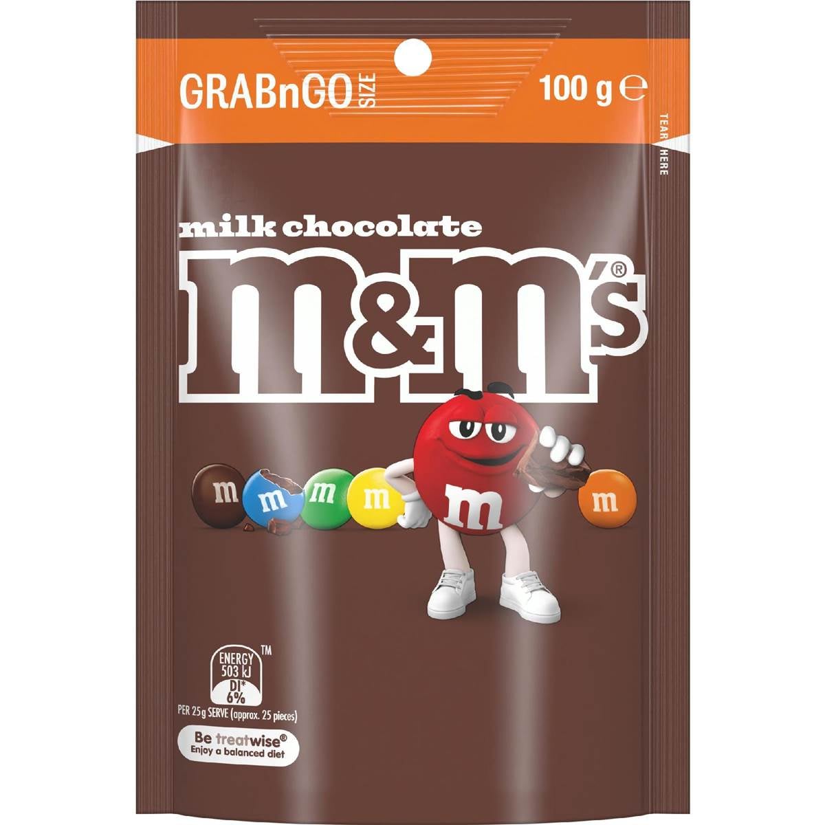 M&M's Milk Chocolate GrabnGo Snack Bag 100g