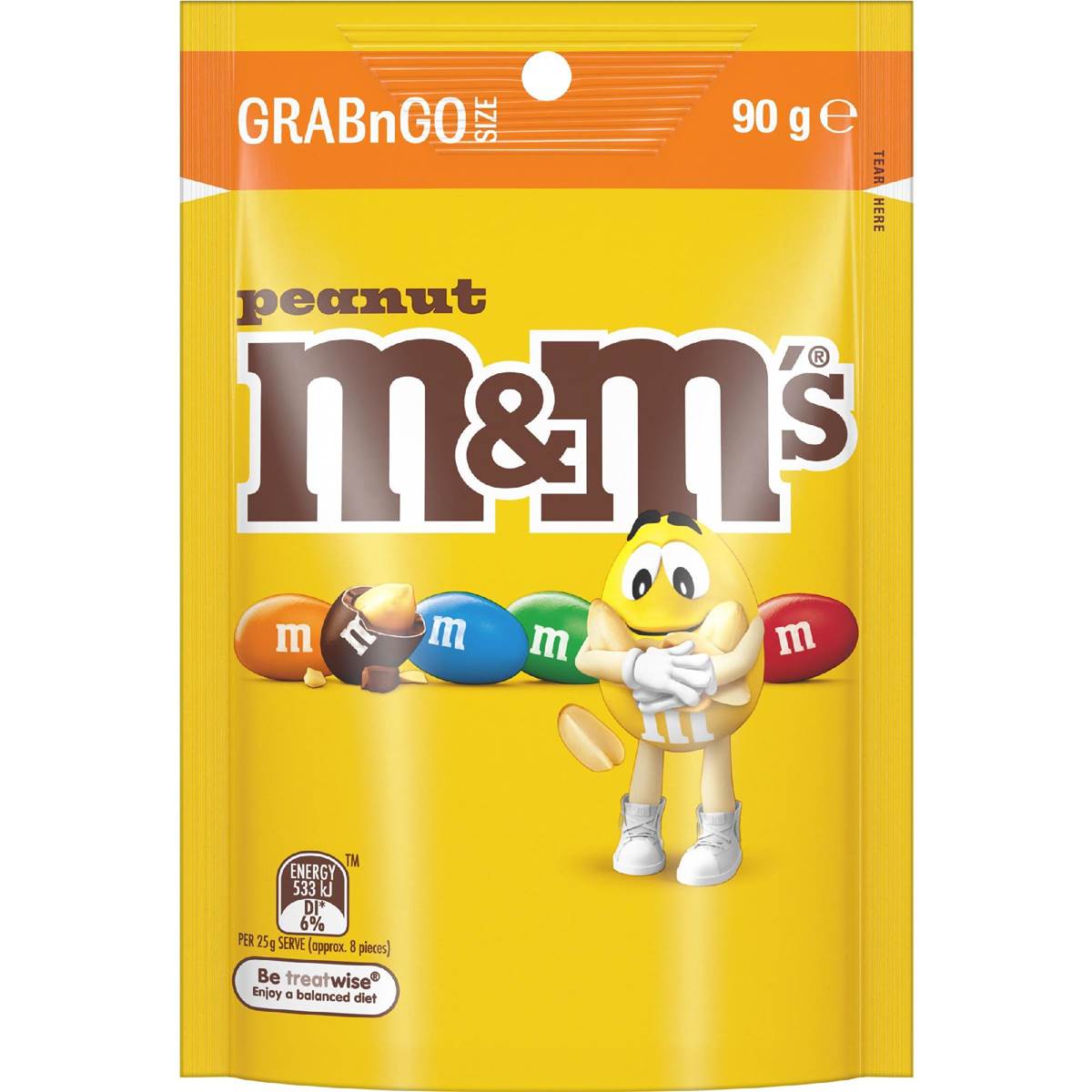 M&M's Peanut Milk Chocolate GrabnGo Snack Bag 90g