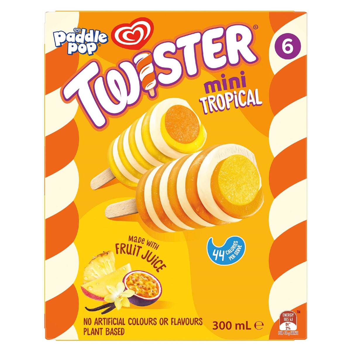 Paddle Pop Twister Mini Tropical Ice Block Sticks 6 pack