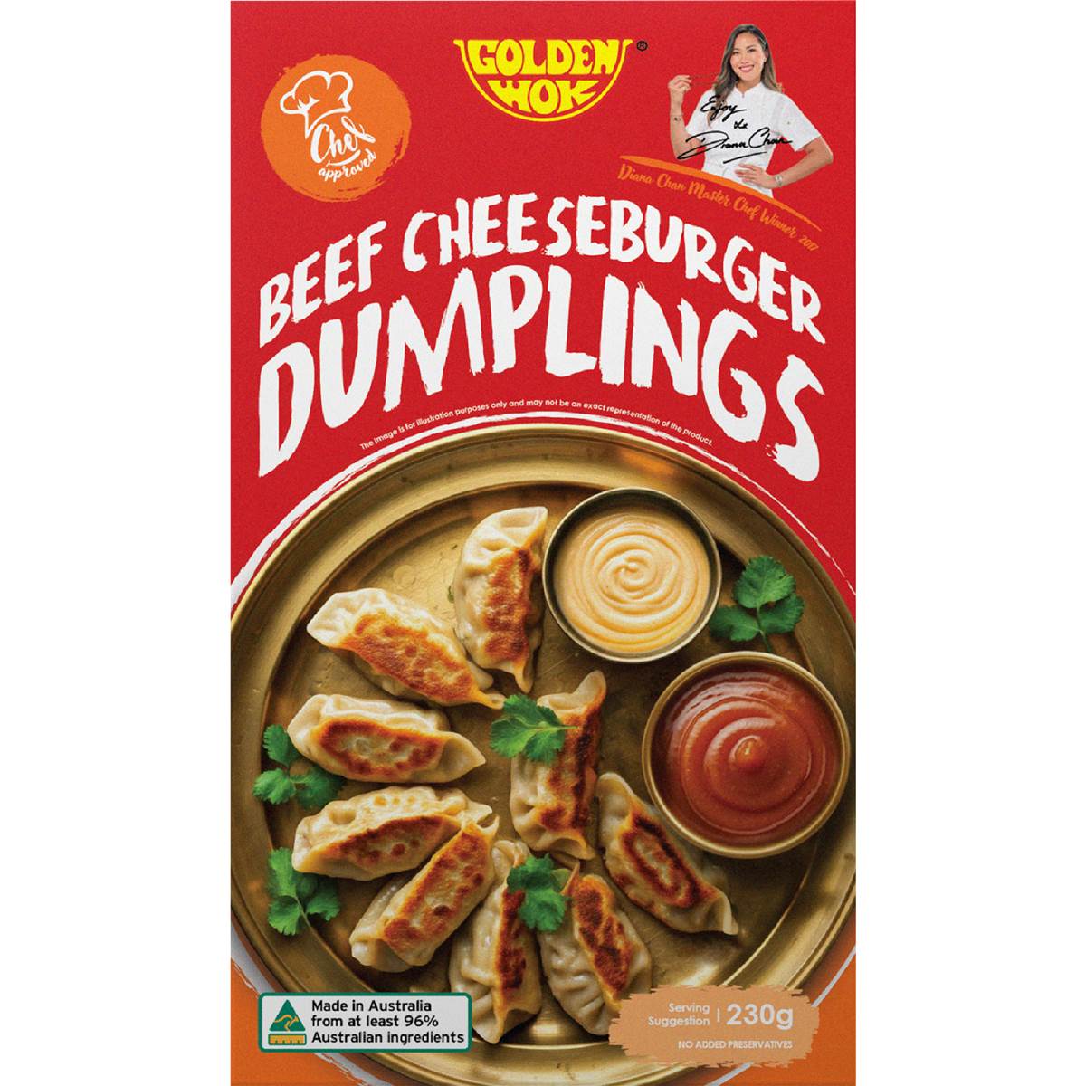 Golden Wok Diana Chan Dumplings Beef Cheeseburger 230g