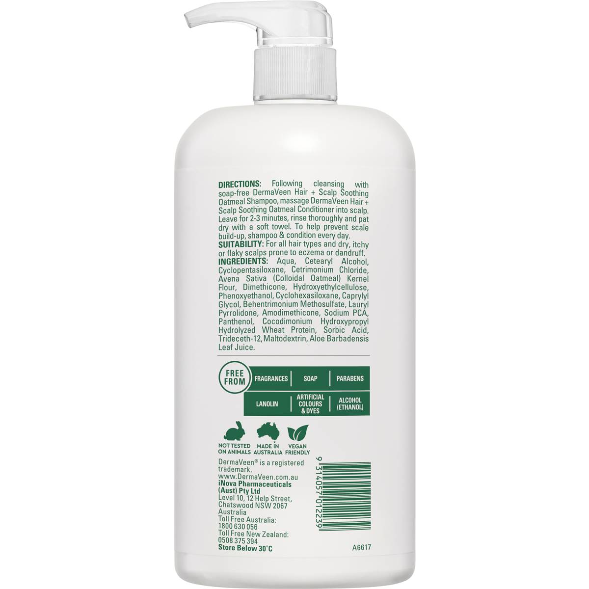 Dermaveen Hair + Scalp Soothing Oatmeal Conditioner 1l | Woolworths