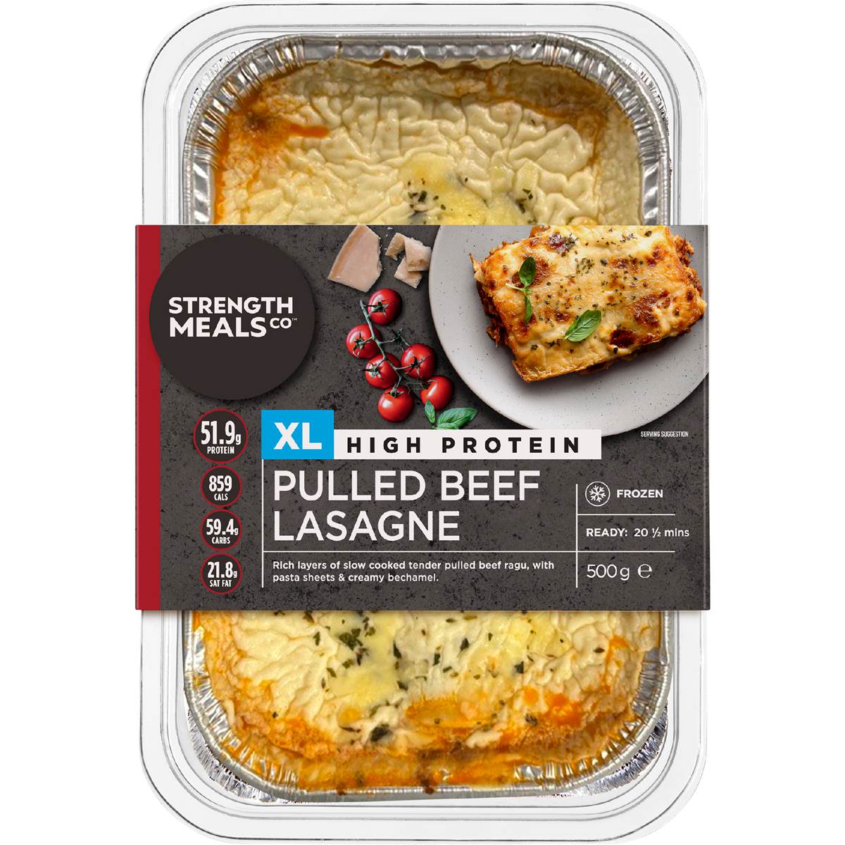 Strength Meals Co Frozen Pulled Beef Lasagna High Protein 500g
