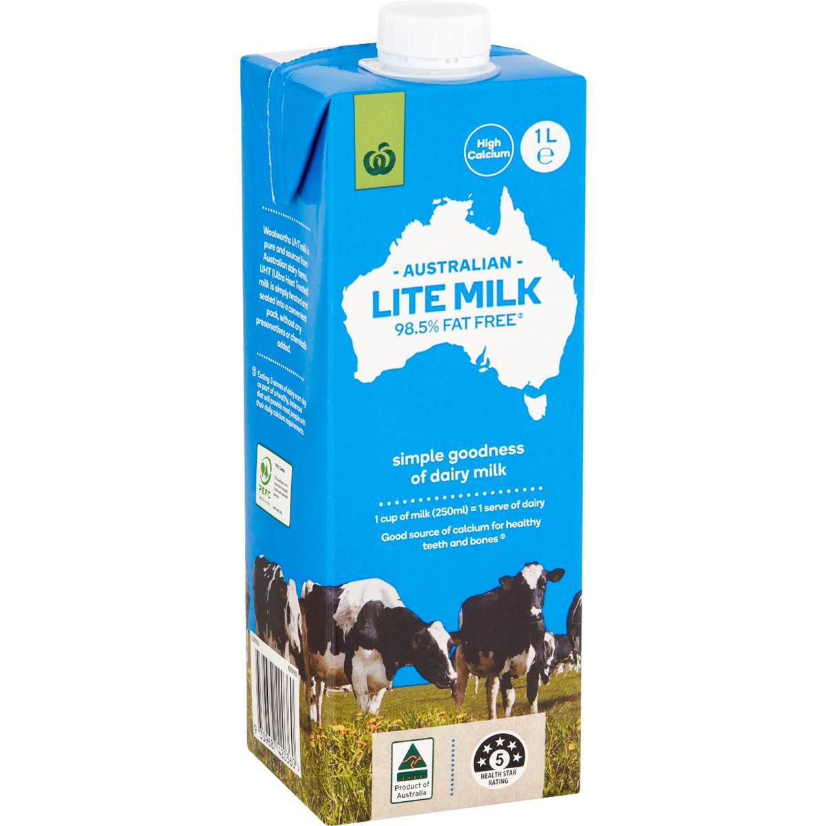 Woolworths Australian Lite Milk 98.5% Fat Free 1L