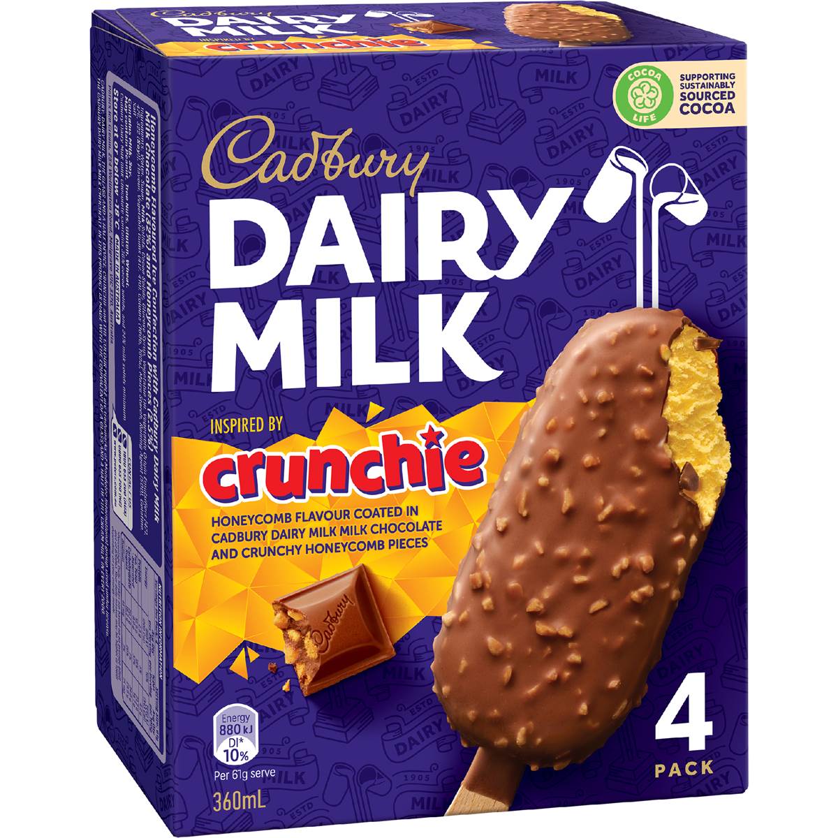 Cadbury Dairy Milk Crunchie Frozen Dessert Sticks 4 pack