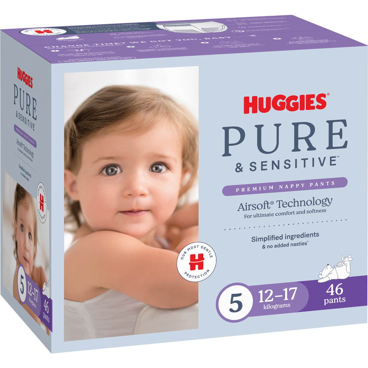 Huggies Pure & Sensitive Nappy Pants Size 5 (12-17kg) 46 pack