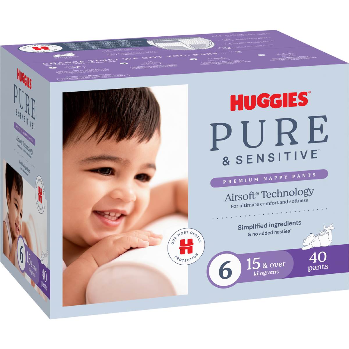 Huggies Pure & Sensitive Nappy Pants Size 6 (15+kg) 40 pack