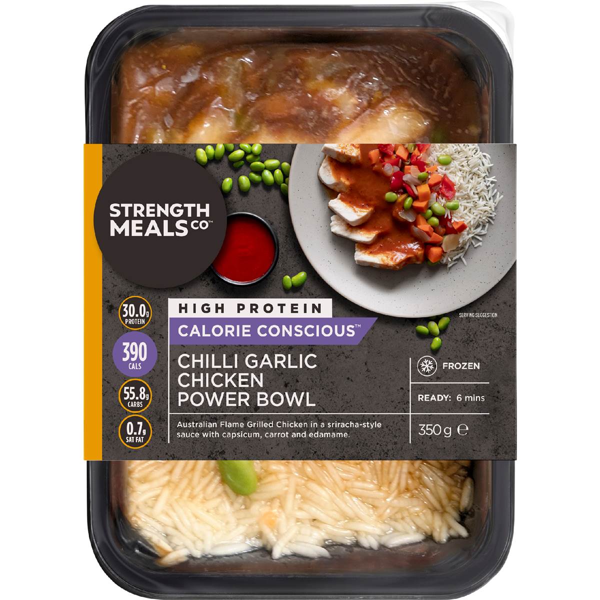 Strength Meals Co Frozen Chilli Garlic Chicken Power Bowl High Protein 350g