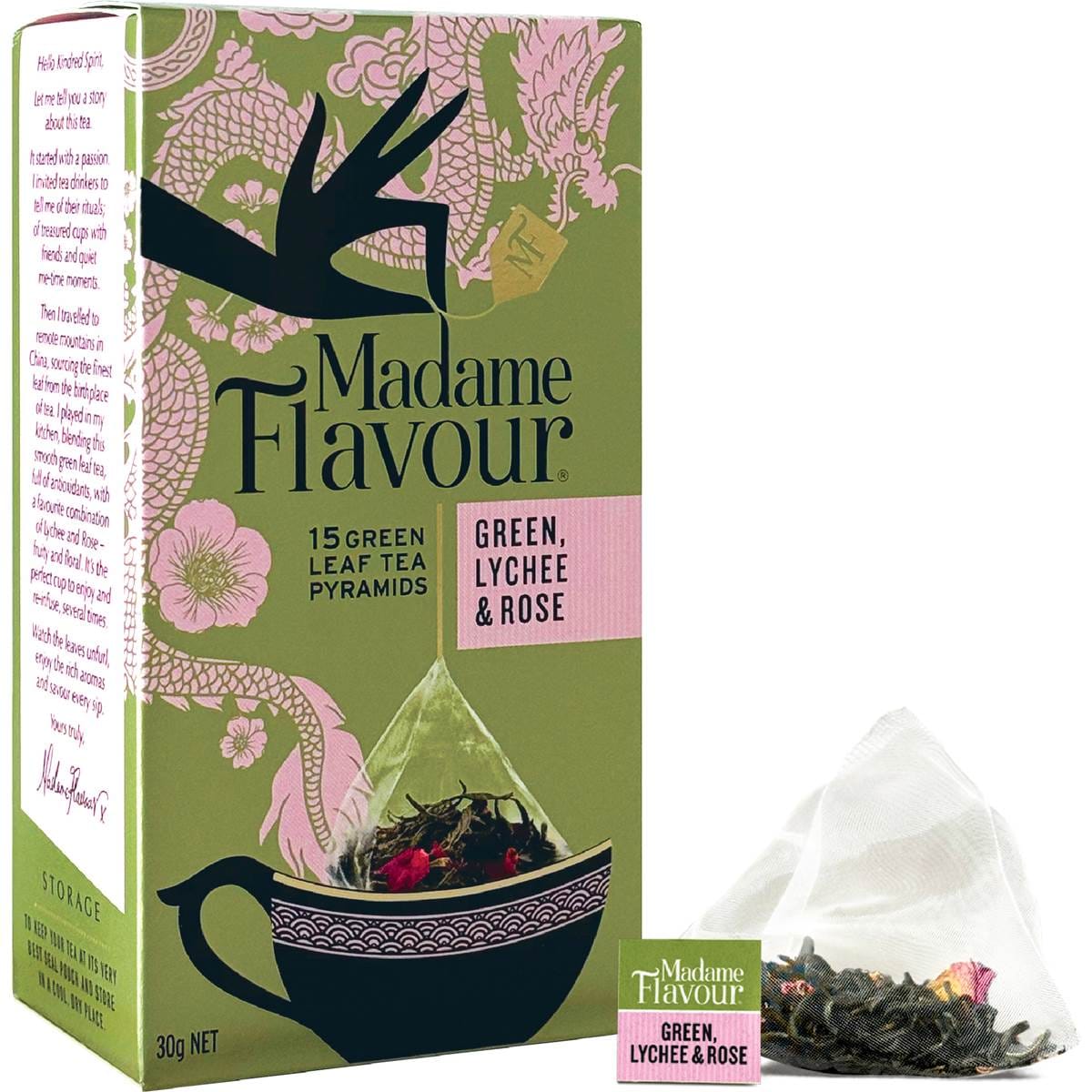 Madame Flavour Green Lychee & Rose Tea Bags 15 pack