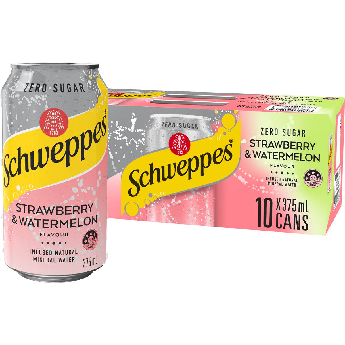 Schweppes Zero Sugar Sparkling Mineral Water Strawberry & Watermelon 375mL x 10 pack