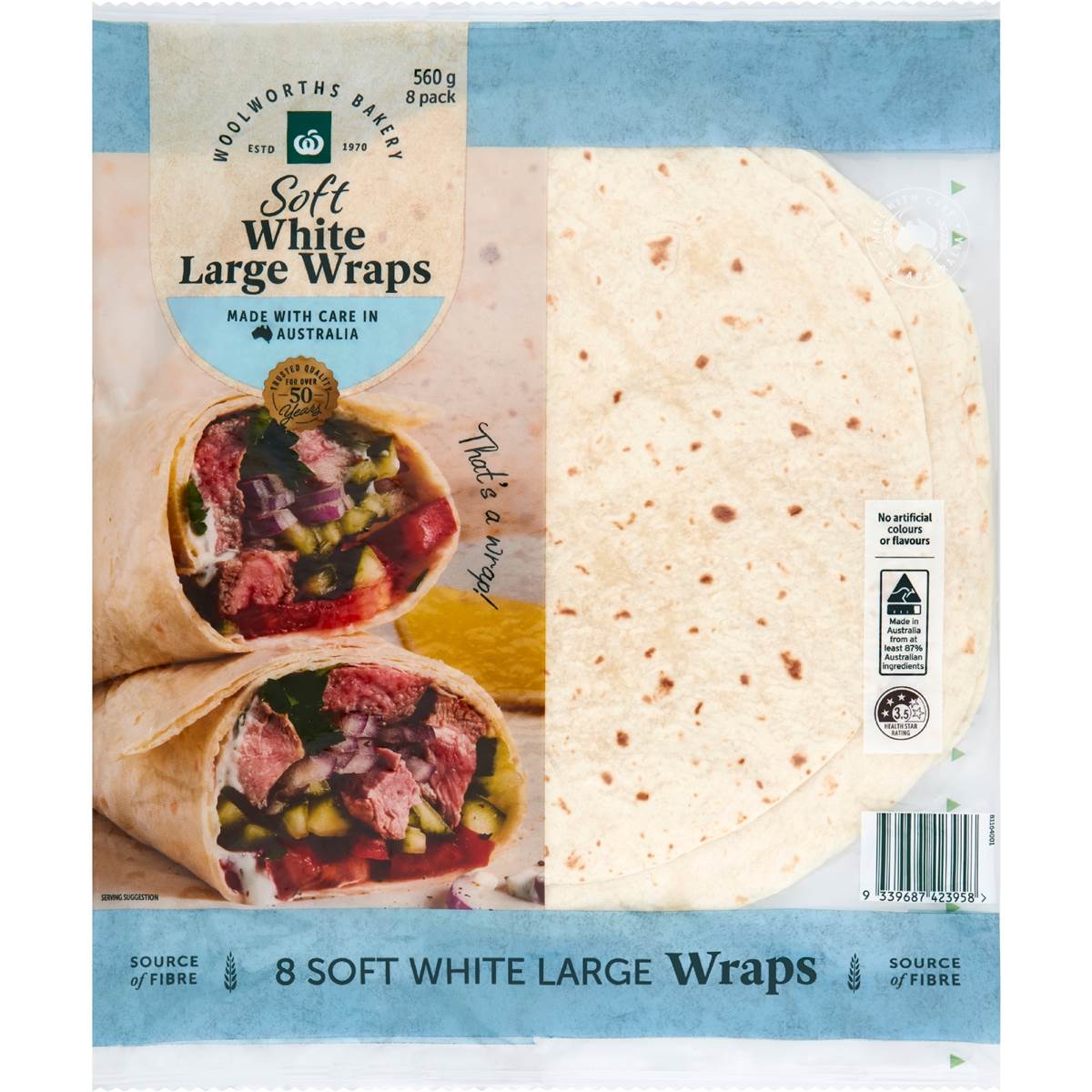 Woolworths Large White Wraps 8 pack