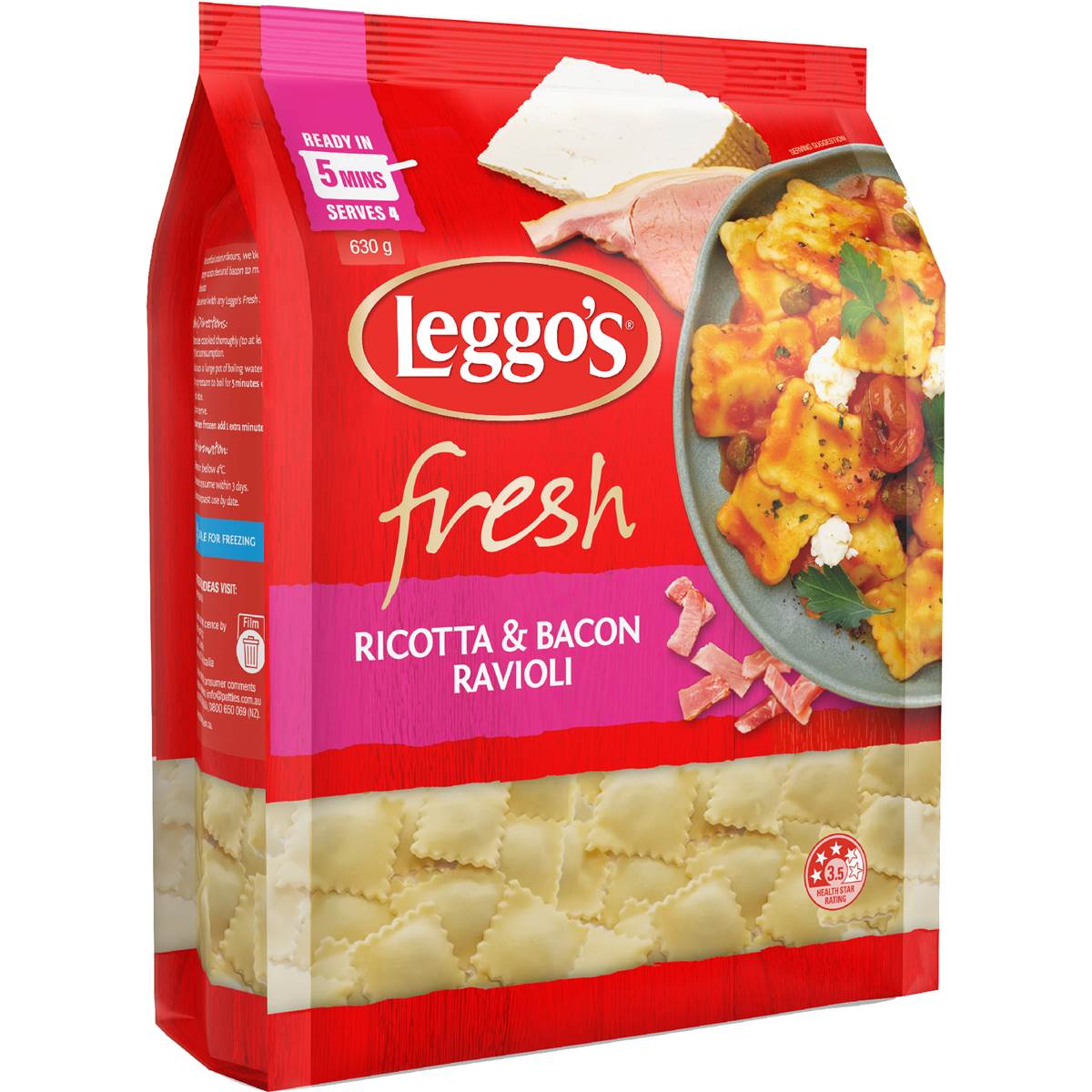 Leggo's Fresh Ricotta & Bacon Ravioli 630g
