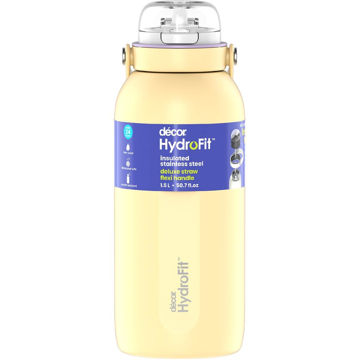 Decor Hydrofit Insulated Bottle Deluxe Straw Assorted 1.5L each