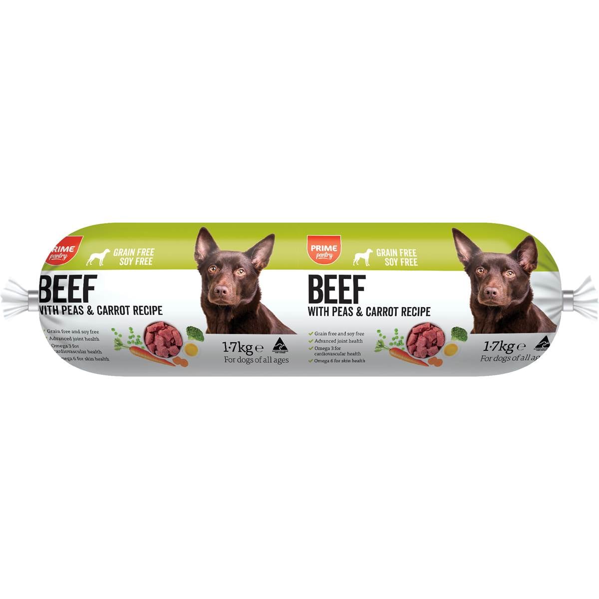 Prime Pantry Chilled Dog Food Roll Beef With Peas & Carrot 1.7kg