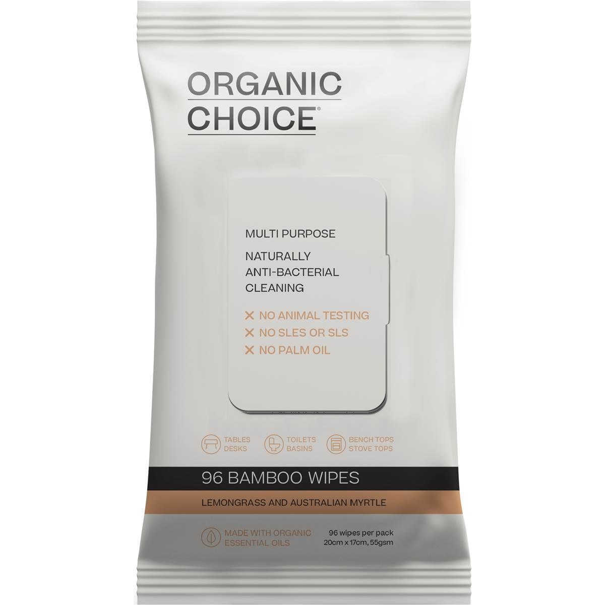 Organic Choice Multipurpose Wipes Lemongrass & Australian Myrtle 96 pack