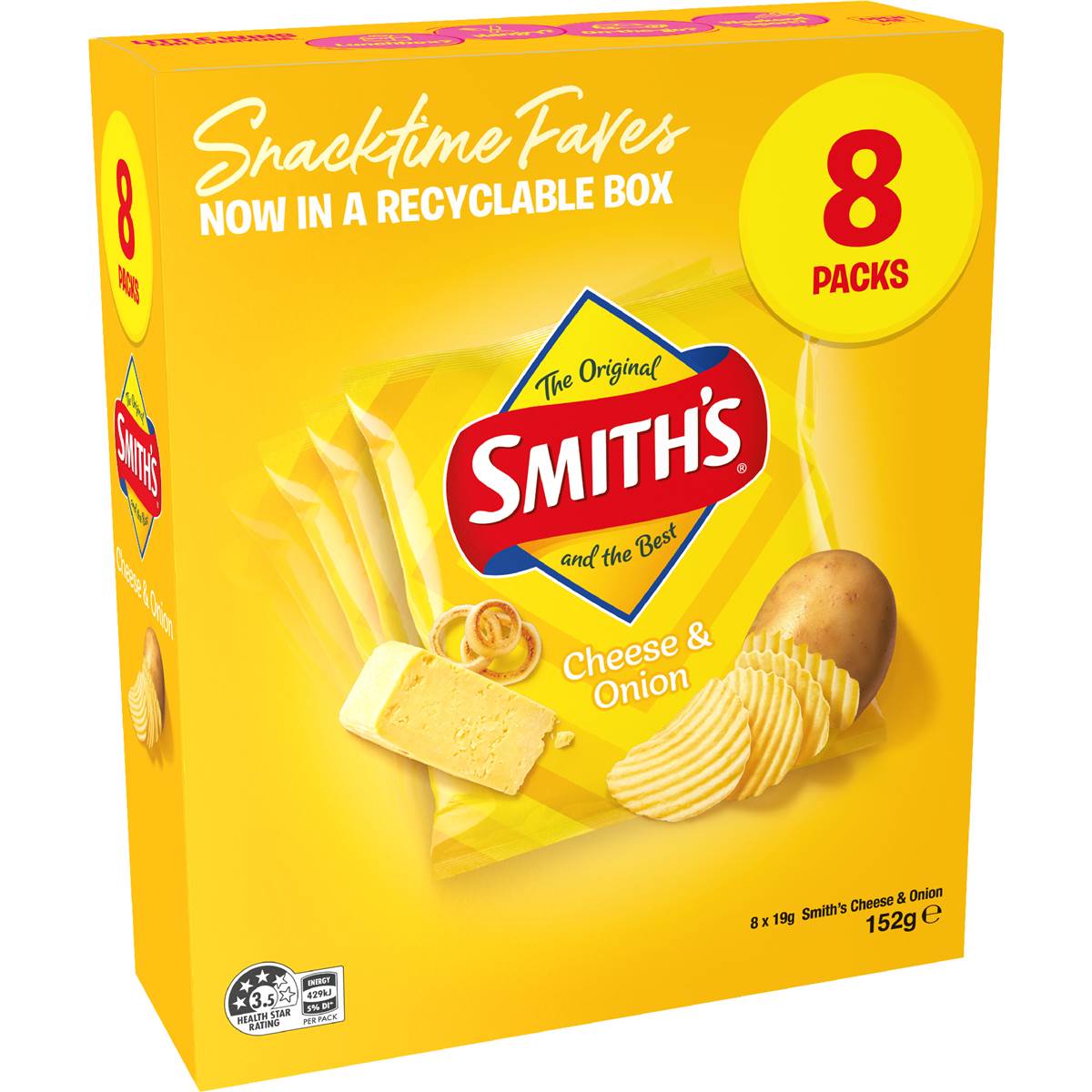 Smith's Cheese & Onion Potato Chips 19g x 8 pack