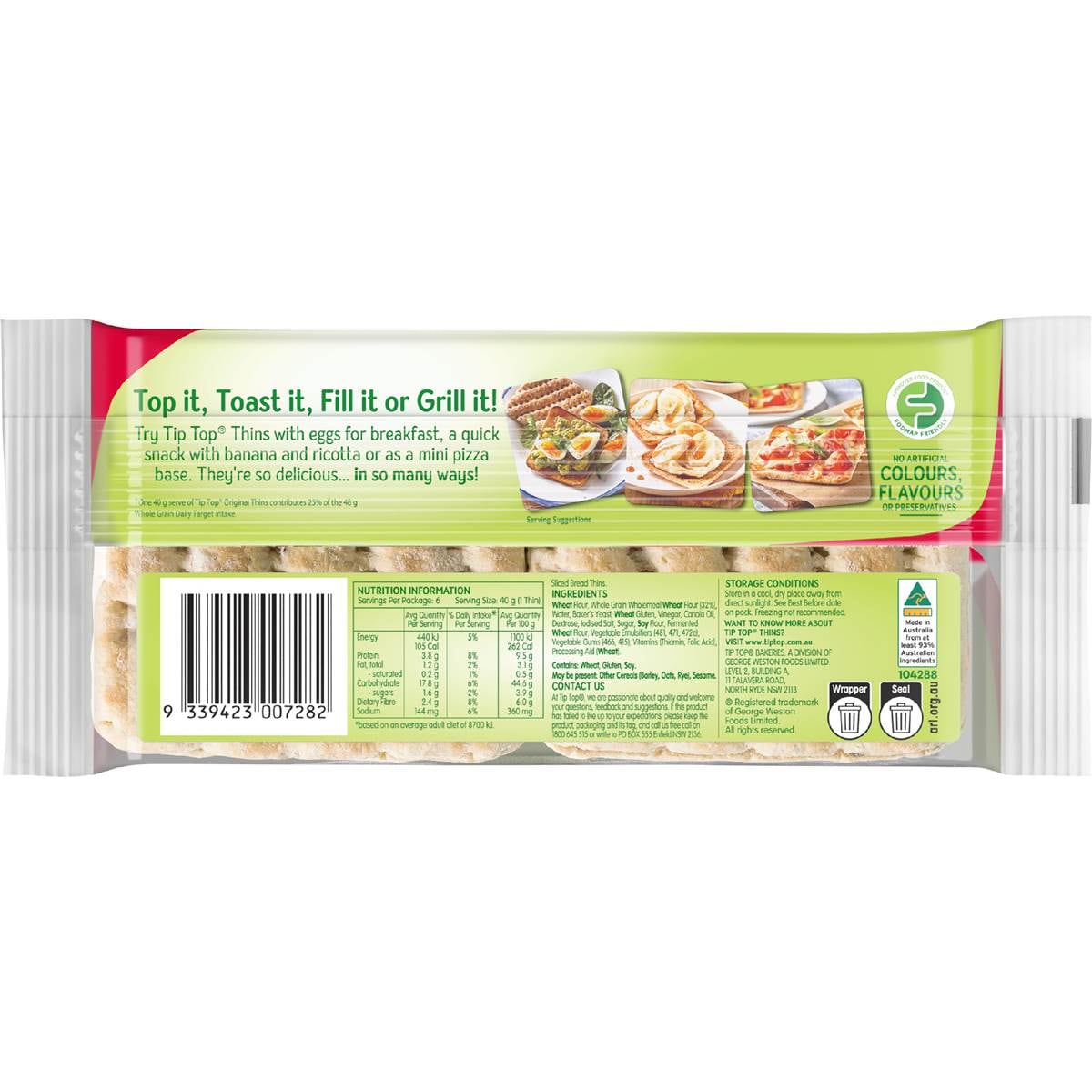 Tip Top Bakery Sandwich Thins Original Bread 6 Pack Woolworths