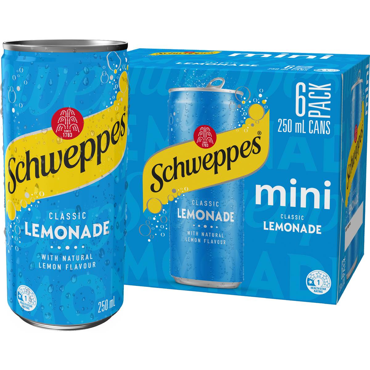 Schweppes Lemonade Soft Drink Mini Cans 250mL x 6 pack