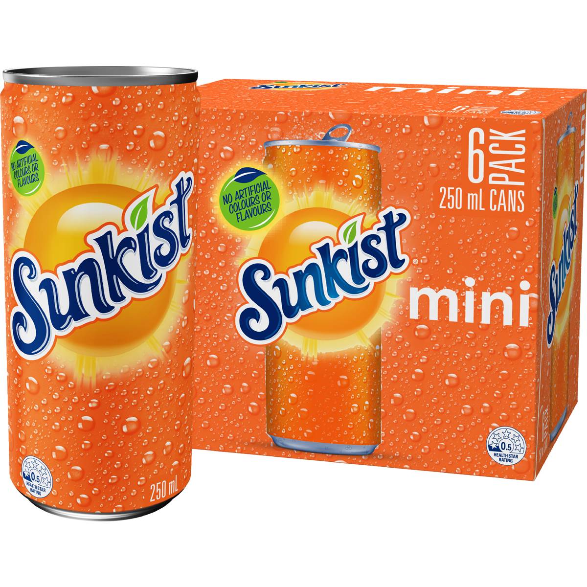 Sunkist Orange Soft Drink Mini Cans 250mL x 6 pack