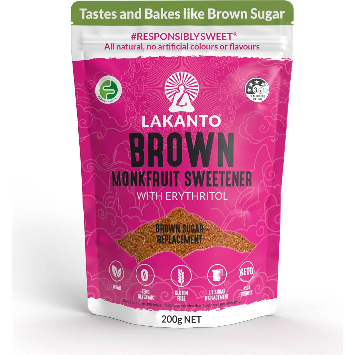 Lakanto Brown Monkfruit Sweetener With Erythritol 200g